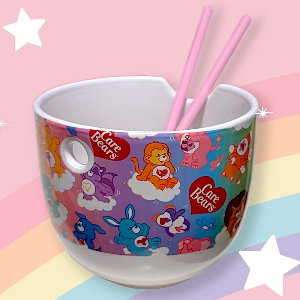 Care Bears 20oz Ceramic Ramen Bowl & Wooden Chopsticks Set
